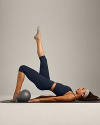 SoftMotion™ High Waisted Capri Leggings with Gray Logo | True Blue