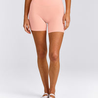 SoftMotion™ High Waisted Shorts 6" with Gray Logo | Peach Orange