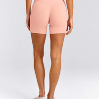 SoftMotion™ High Waisted Shorts 6" with Gray Logo | Peach Orange