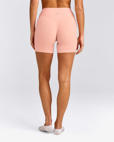 SoftMotion™ High Waisted Shorts 6" with Gray Logo | Peach Orange