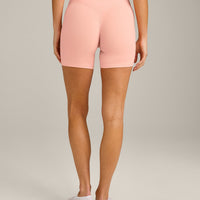 SoftMotion™ High Waisted Shorts 6" with Gray Logo | Peach Orange