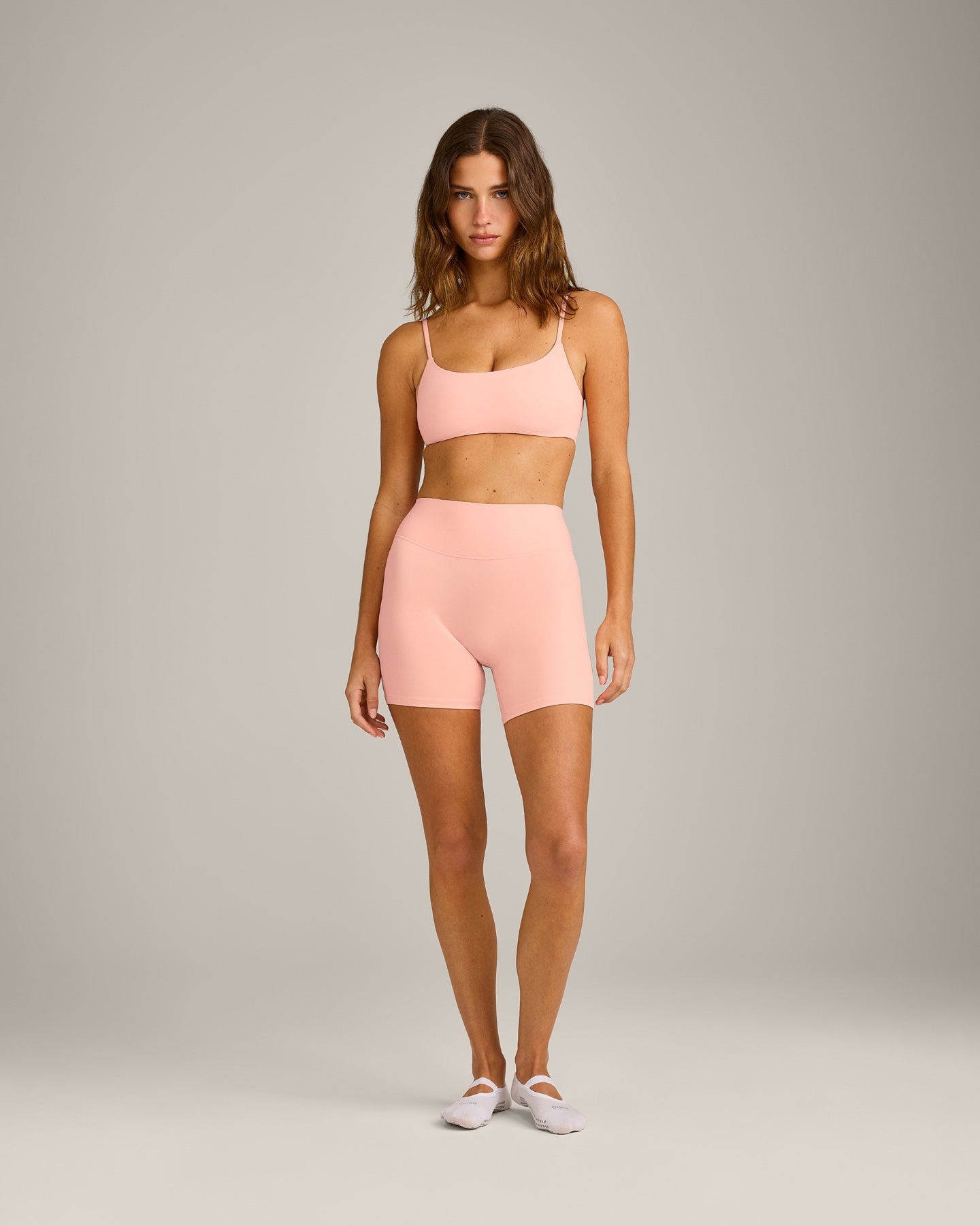 SoftMotion™ High Waisted Shorts 6" with Gray Logo | Peach Orange