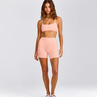 SoftMotion™ High Waisted Shorts 6" with Gray Logo | Peach Orange