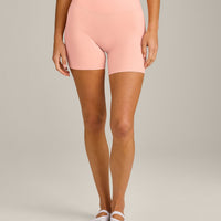 SoftMotion™ High Waisted Shorts 6" with Gray Logo | Peach Orange