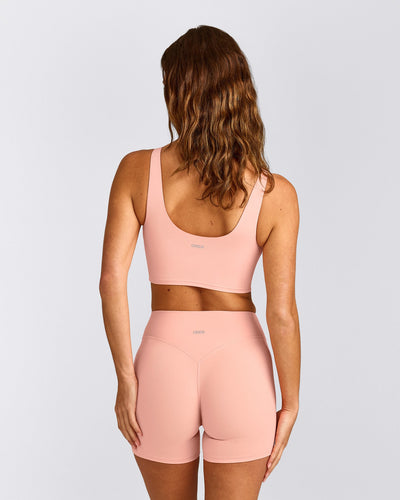 SoftMotion™ Longline Sports Bra with Gray Logo | Peach Orange