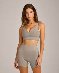 SoftMotion™ Longline Sports Bra with White Logo | Warm Sand