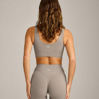 SoftMotion™ Longline Sports Bra with White Logo | Warm Sand