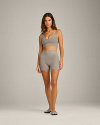 SoftMotion™ Longline Sports Bra with White Logo | Warm Sand