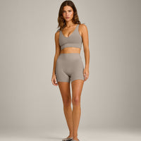 SoftMotion™ Longline Sports Bra with White Logo | Warm Sand