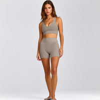 SoftMotion™ Longline Sports Bra with White Logo | Warm Sand