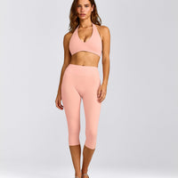 SoftMotion™ Minimal Halter Neck Bralette with Gray Logo | Peach Orange