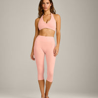 SoftMotion™ Minimal Halter Neck Bralette with Gray Logo | Peach Orange