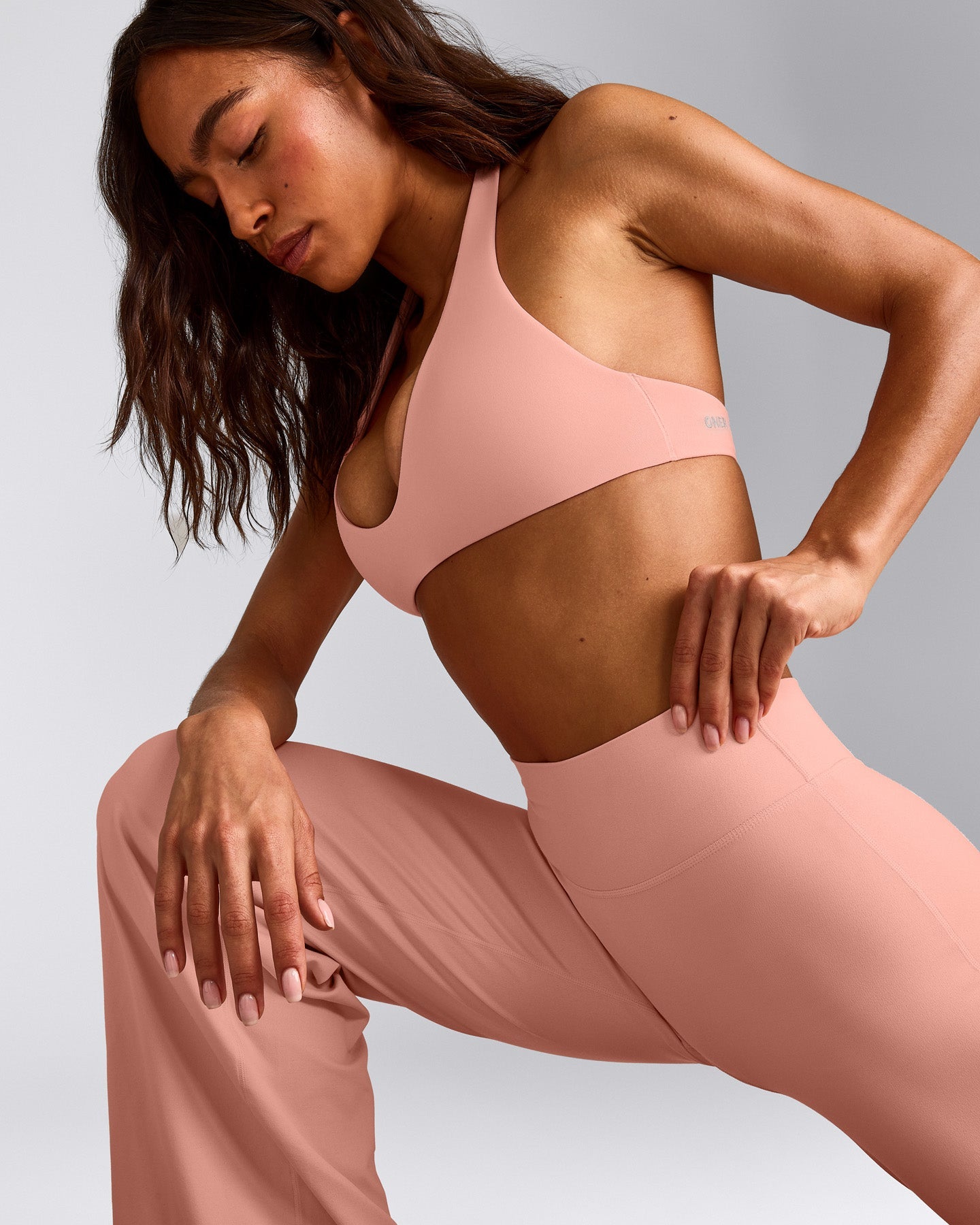 SoftMotion™ Straight Leg Pants with Gray Logo | Peach Orange