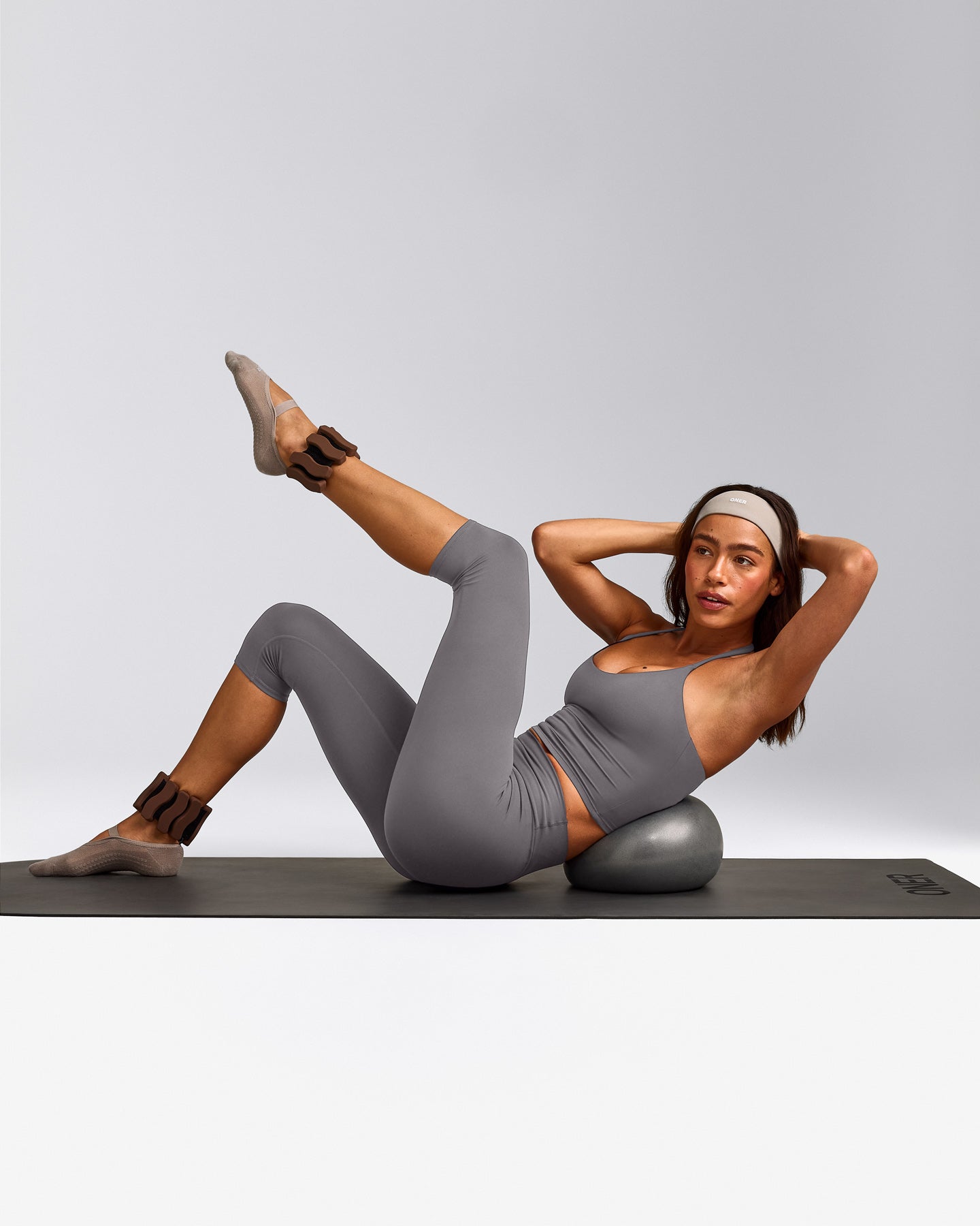 SoftMotion™ Strappy Halter Neck Mid Tank Top with Built in Bra Shelf with Gray Logo | Ash Gray