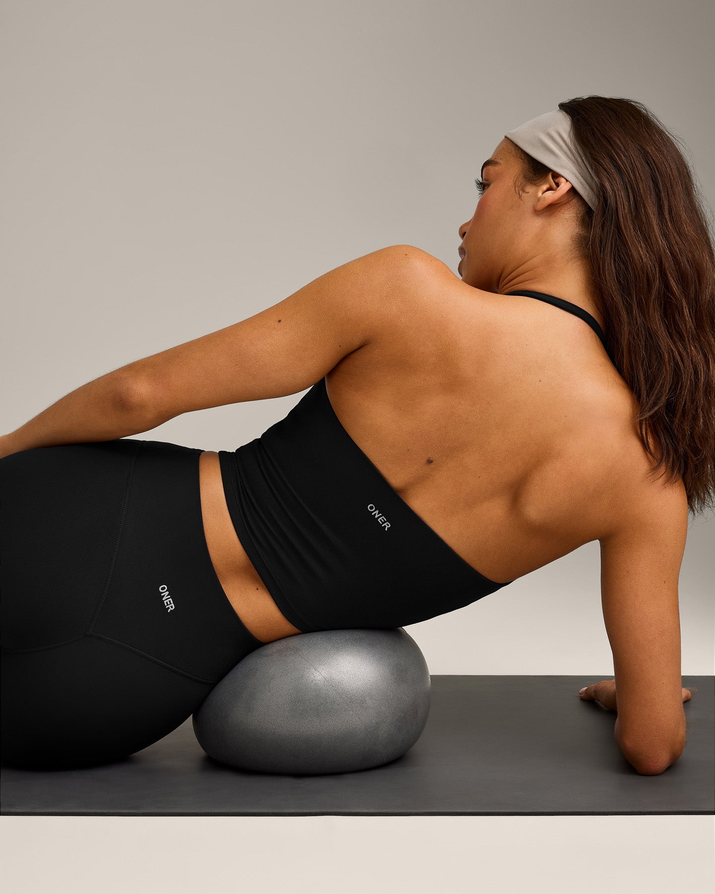 SoftMotion™ Strappy Halter Neck Mid Tank Top with Built in Bra Shelf with Gray Logo | Black