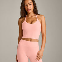 SoftMotion™ Strappy Halter Neck Mid Tank Top with Built in Bra Shelf with Gray Logo | Peach Orange