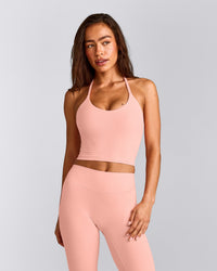 SoftMotion™ Strappy Halter Neck Mid Tank Top with Built in Bra Shelf with Gray Logo | Peach Orange