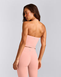 SoftMotion™ Strappy Halter Neck Mid Tank Top with Built in Bra Shelf with Gray Logo | Peach Orange