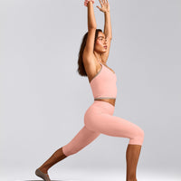 SoftMotion™ Strappy Halter Neck Mid Tank Top with Built in Bra Shelf with Gray Logo | Peach Orange