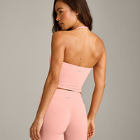 SoftMotion™ Strappy Halter Neck Mid Tank Top with Built in Bra Shelf with Gray Logo | Peach Orange