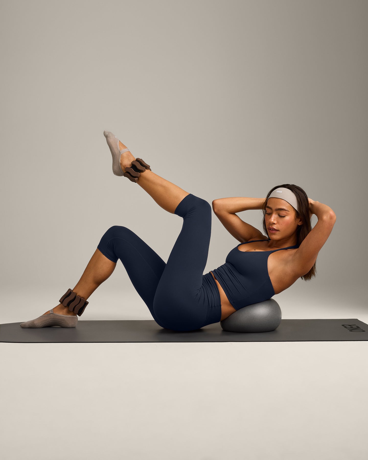 SoftMotion™ Strappy Halter Neck Mid Tank Top with Built in Bra Shelf with Gray Logo | True Blue