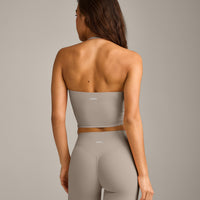 SoftMotion™ Strappy Halter Neck Mid Tank Top with Built in Bra Shelf with White Logo | Warm Sand