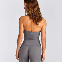 SoftMotion™ Strappy Halter Neck Tank Top with Built in Bra Shelf with Gray Logo | Ash Gray