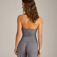 SoftMotion™ Strappy Halter Neck Tank Top with Built in Bra Shelf with Gray Logo | Ash Gray