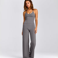 SoftMotion™ Strappy Halter Neck Tank Top with Built in Bra Shelf with Gray Logo | Ash Gray