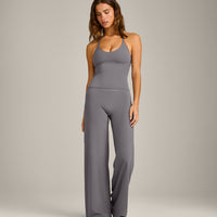 SoftMotion™ Strappy Halter Neck Tank Top with Built in Bra Shelf with Gray Logo | Ash Gray