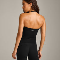 SoftMotion™ Strappy Halter Neck Tank Top with Built in Bra Shelf with Gray Logo | Black