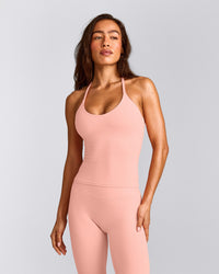 SoftMotion™ Strappy Halter Neck Tank Top with Built in Bra Shelf with Gray Logo | Peach Orange