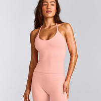 SoftMotion™ Strappy Halter Neck Tank Top with Built in Bra Shelf with Gray Logo | Peach Orange