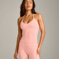 SoftMotion™ Strappy Halter Neck Tank Top with Built in Bra Shelf with Gray Logo | Peach Orange