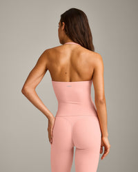 SoftMotion™ Strappy Halter Neck Tank Top with Built in Bra Shelf with Gray Logo | Peach Orange