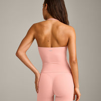 SoftMotion™ Strappy Halter Neck Tank Top with Built in Bra Shelf with Gray Logo | Peach Orange