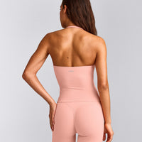 SoftMotion™ Strappy Halter Neck Tank Top with Built in Bra Shelf with Gray Logo | Peach Orange