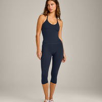 SoftMotion™ Strappy Halter Neck Tank Top with Built in Bra Shelf with Gray Logo | True Blue