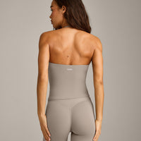 SoftMotion™ Strappy Halter Neck Tank Top with Built in Bra Shelf with White Logo | Warm Sand