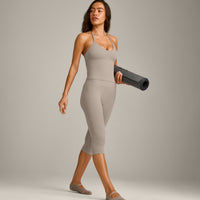 SoftMotion™ Strappy Halter Neck Tank Top with Built in Bra Shelf with White Logo | Warm Sand
