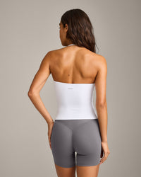 SoftMotion™ Strappy Halter Neck Tank Top with Built in Bra Shelf with Gray Logo | White