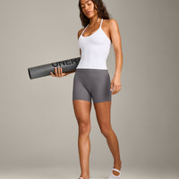 SoftMotion™ Strappy Halter Neck Tank Top with Built in Bra Shelf with Gray Logo | White