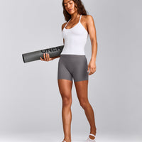 SoftMotion™ Strappy Halter Neck Tank Top with Built in Bra Shelf with Gray Logo | White