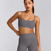 SoftMotion™ Strappy Sports Bra with Gray Logo | Ash Gray