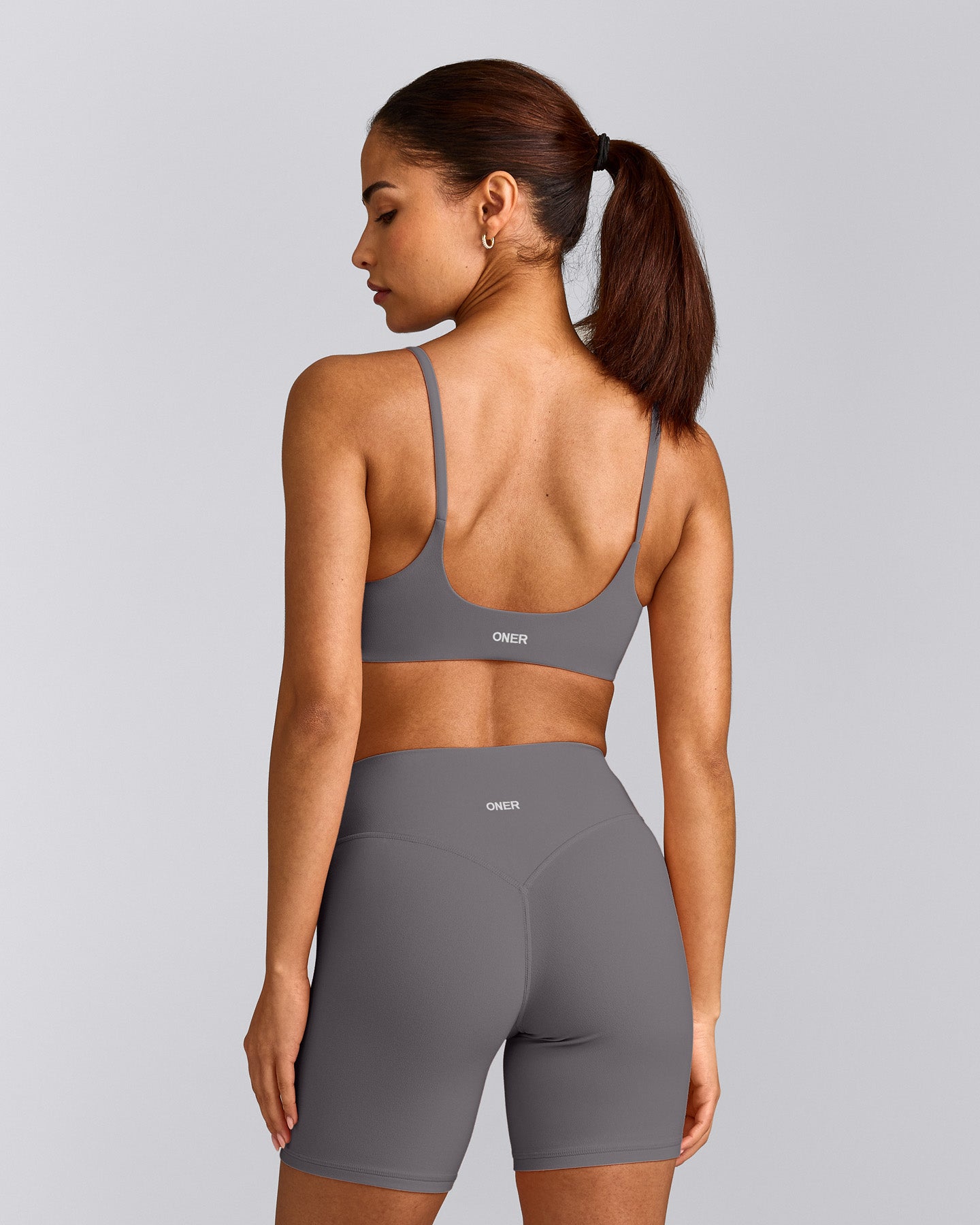 SoftMotion™ Strappy Sports Bra with Gray Logo | Ash Gray