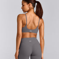 SoftMotion™ Strappy Sports Bra with Gray Logo | Ash Gray