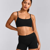SoftMotion™ Strappy Sports Bra with Gray Logo | Black
