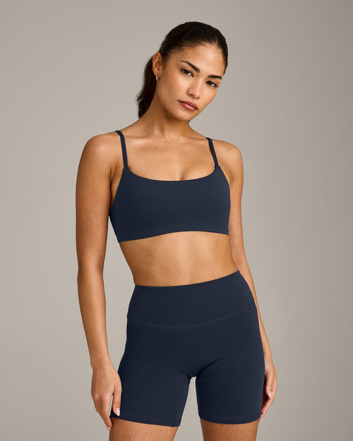 SoftMotion™ Strappy Sports Bra with Gray Logo | True Blue