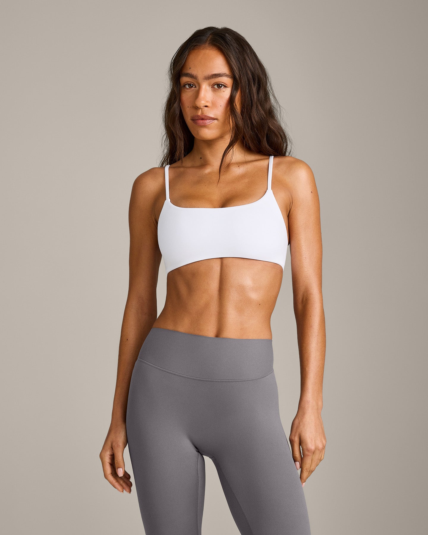 SoftMotion™ Strappy Sports Bra with Gray Logo | White