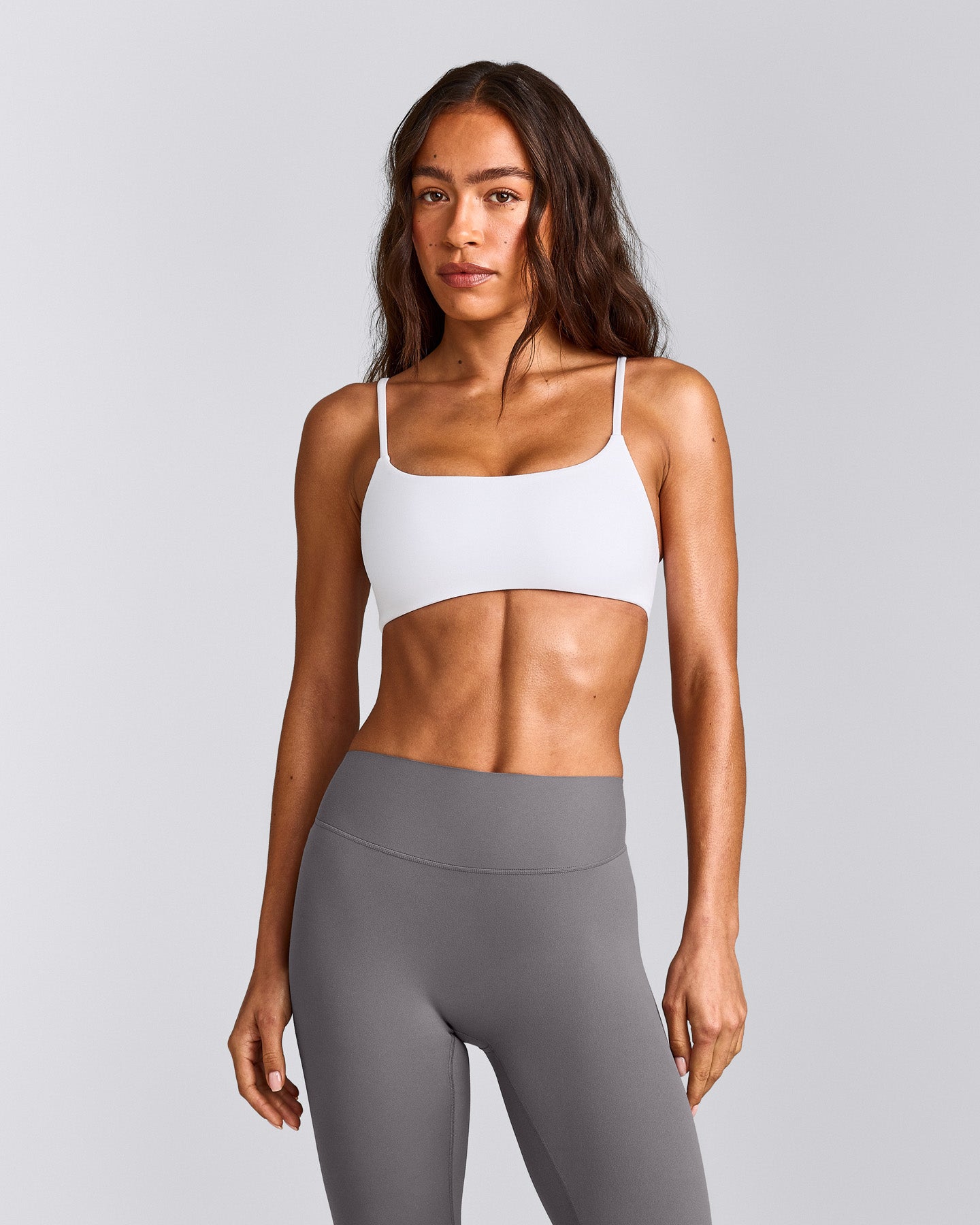 SoftMotion™ Strappy Sports Bra with Gray Logo | White